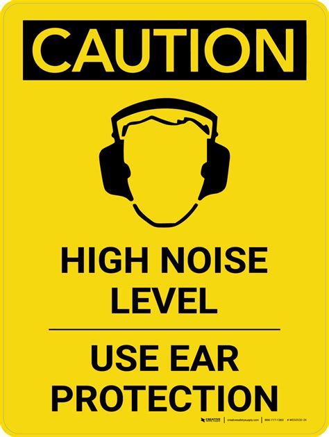 Caution Ppe High Noise Level Use Ear Protection Portrait With Icon