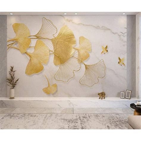 Custom Mural Canvas Self Adhesive Relief Material D Gold Gingko Leaf