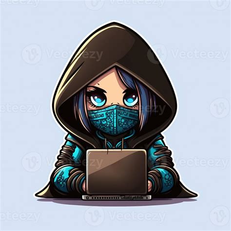 Cute girl hacker with laptop. Avatar in cartoon style. 22038826 Stock ...