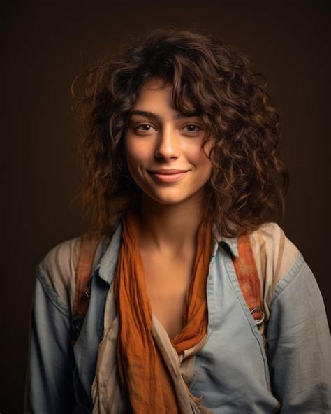 Retrato De Una Bella Mujer Joven Con Pelo Rizado Vector Premium