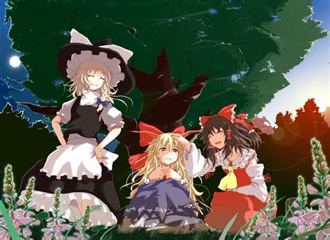 Blonde Hair Flowers Hakurei Reimu Hat Ibuki Suika Japanese Clothes Kirisame Marisa Long Hair