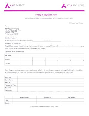 Fillable Online Home Axisdirect Co Transfer In Application Form Axis