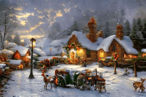 Thomas Kinkade Christmas Cottage Landscape · Creative Fabrica