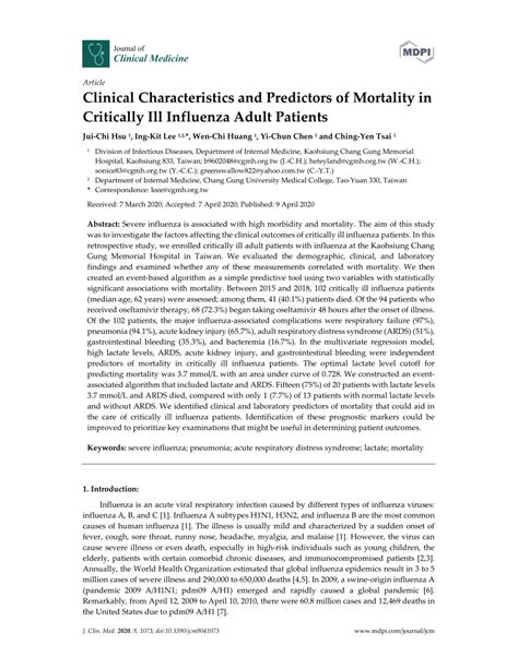 Pdf Clinical Characteristics And Predictors Of Mortality In