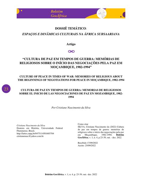 PDF CULTURA DE PAZ EM TEMPOS DE GUERRA MEMÓRIAS DE RELIGIOSOS SOBRE