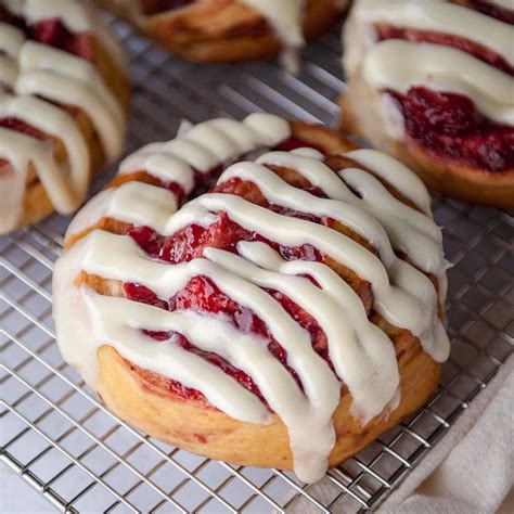 Soft And Fluffy Strawberry Cinnamon Rolls With Lemon Cream Cheese