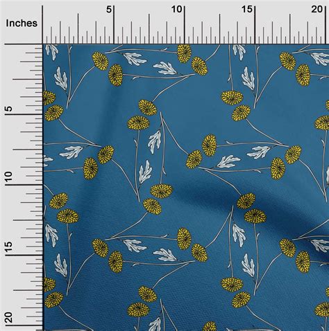 Oneoone Cotton Flex Royal Blue Fabric Marigold Floral Sewing Material