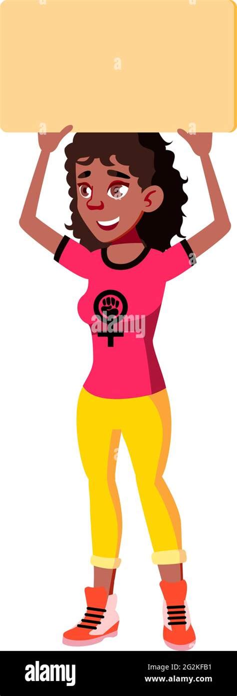 Smiling African Girl Holding Blank Banner On Strike Cartoon Vector