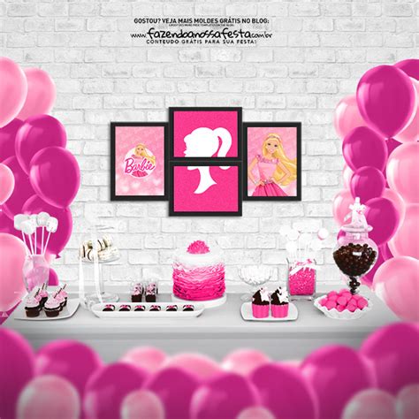 Painel Barbie Para Imprimir - Painel de Festa Barbie - Usando Folhas A4 - Molde Grátis