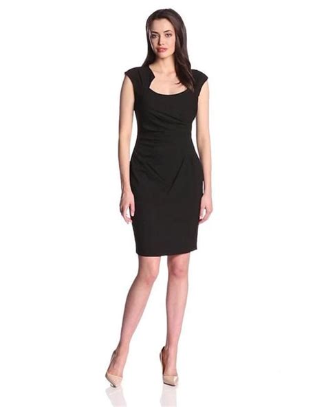 Calvin Klein Cap Sleeve Side Ruched Sheath Dress In Black Save 28 Lyst