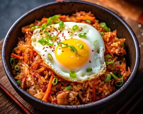 Carne Y Huevo En Una Receta De Arroz Frito Con Kimchi Picante Ia