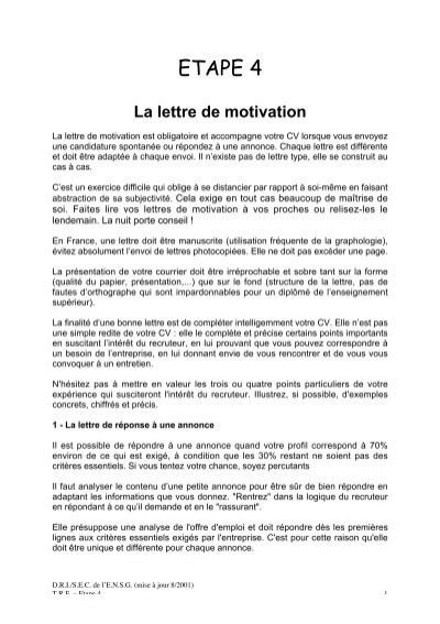 RÃdiger une lettre de motivation ENSG UniversitÃ de Lorraine