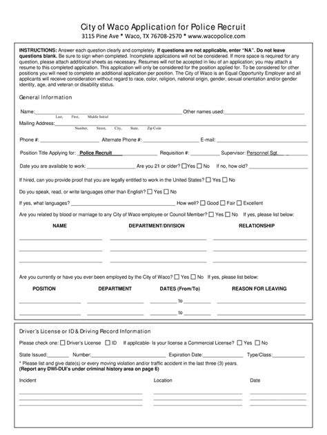 Fillable Online City Of Waco Application For Employment Waco Texas