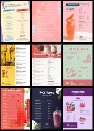 Design Juice Bar Menu Templates Online