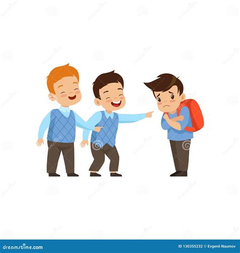 Boys Laughing And Pointing At Sad Boy Bad Behavior Conflict Between