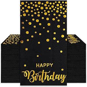 Amazon Jarthenaamcs Pcs Happy Birthday Guest Napkins Black Gold