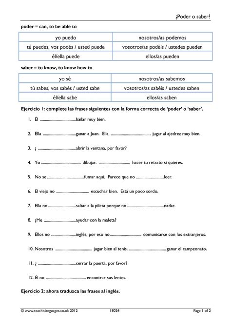 Grammar Worksheet Poder And Saber KS4 Spanish Teaching Resource