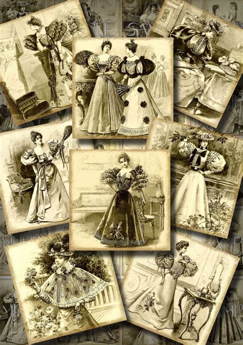 Victorian Fashions Digital Collage Sheet 2 Inch Squares Aceo Atc