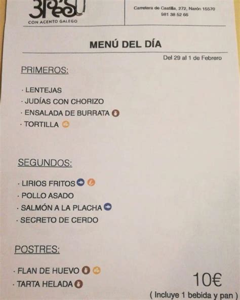 Carta Del Restaurante P S Con Acento Galego Nar N Est Del Castela