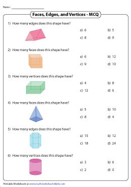 Faces, Edges, and Vertices of 3D Shapes Worksheets