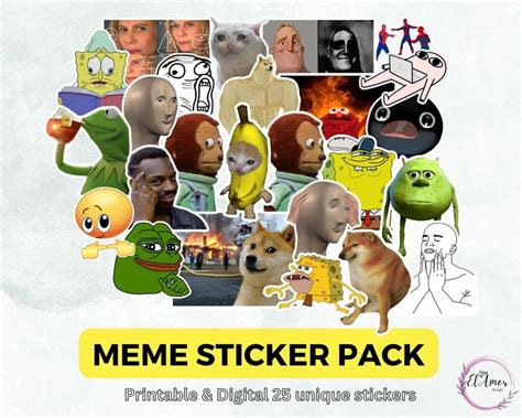 Printable Meme Sticker Pack Digital Sticker PDF, PNG Funny Mood Meme ...