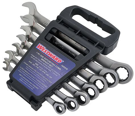 WESTWARD Combination Wrench Set, Alloy Steel, Satin, 7 Number of Tools - 34D938|34D938 - Grainger