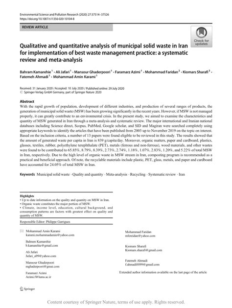 Qualitative And Quantitative Analysis Of Municipal Solid Waste In Iran