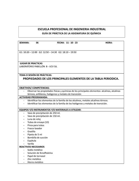 Formato De Guia De Practica N Semana Fecha Hora