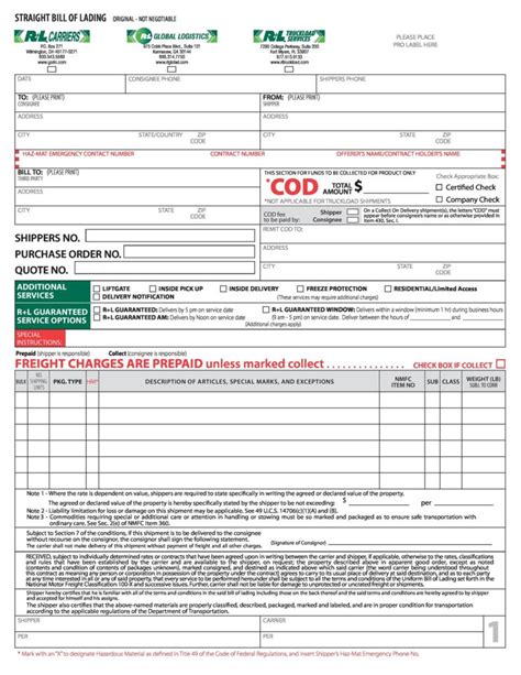 Free Bill Of Lading Forms Templates Templatelab