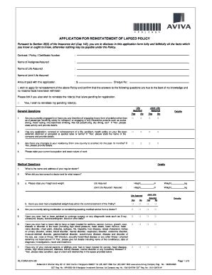 Fillable Online Application Form For Reinstatement Of Lapsed Policy