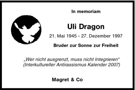 Traueranzeigen Von Uli Dragon Trauer In Nrw De