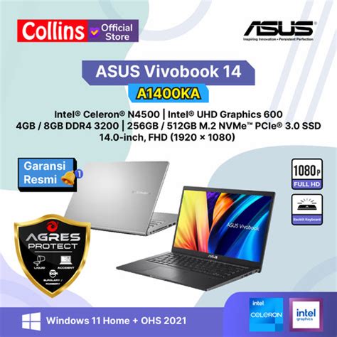 Promo Asus Vivobook 14 A1400ka N4500 Ddr4 4gb8gb 256gb512gb Ssd 14