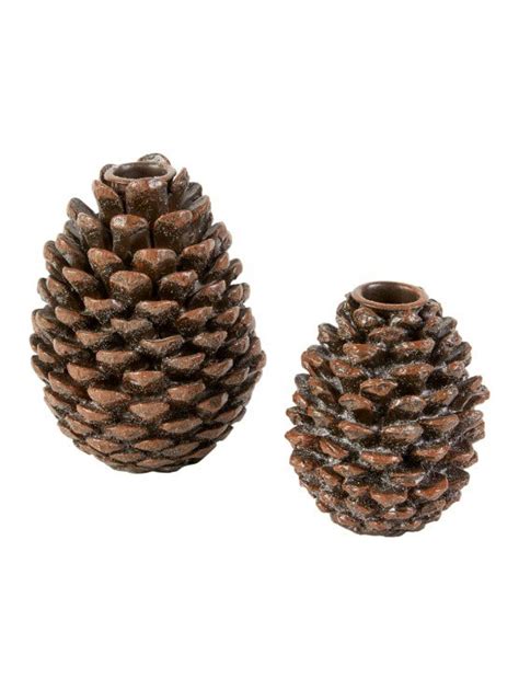 Pine Cone Taper Candle Holder Set Of 2