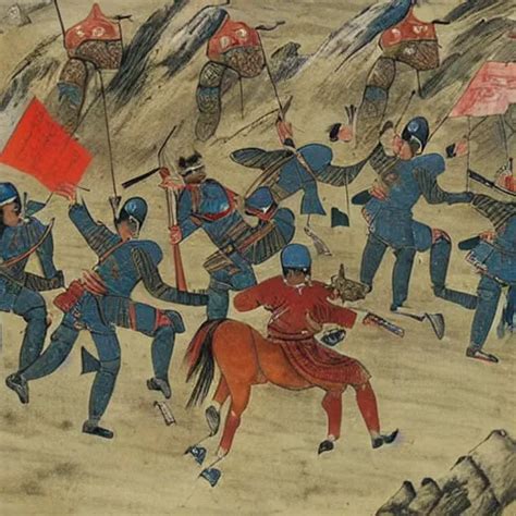 Mongol Khan ambushes a column of Song Dynasty soldiers | Stable Diffusion