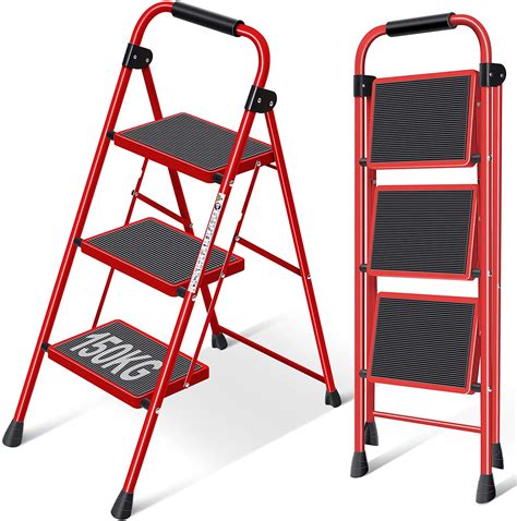 KINGRACK 3 Step Ladder Folding Ladder With Non Slip And Wide Pedal