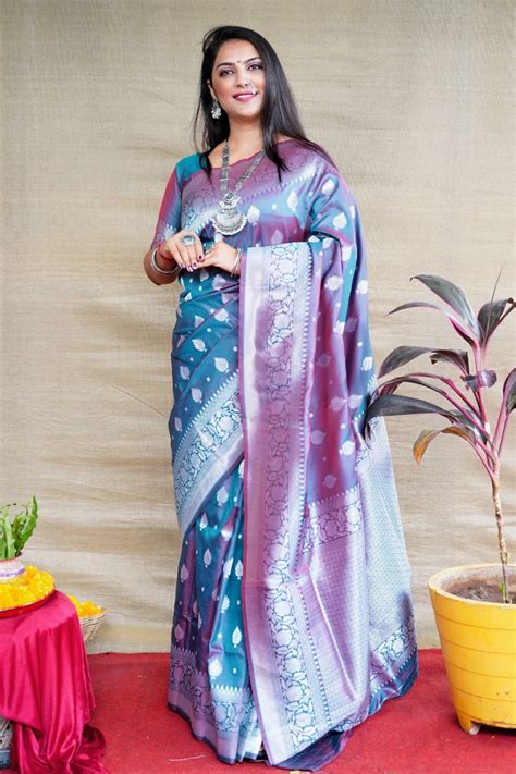 Woven Jacquard Banarasi Silk Saree In Teal Blue Ucchal Fashion