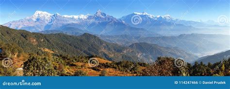 Panorama Of Mount Annapurna Range Nepal Himalayas Stock Photo Image