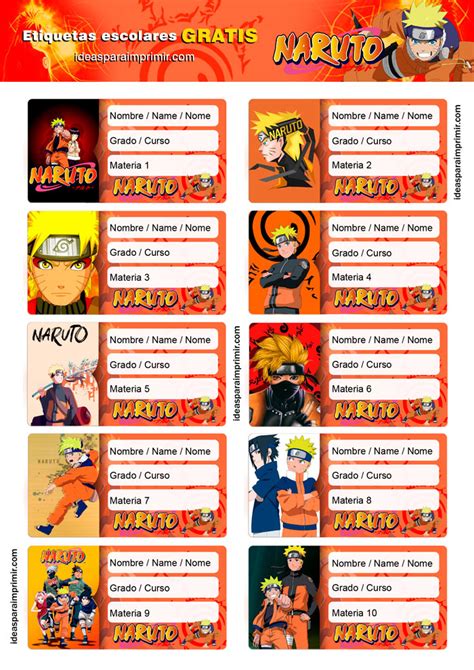 Etiquetas Escolares De Naruto Gratis Para Editar E Imprimir