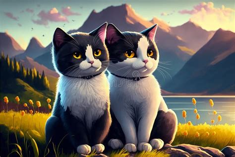 Cute Cartoon Style Cat Couple Stock Illustrations – 970 Cute Cartoon ...