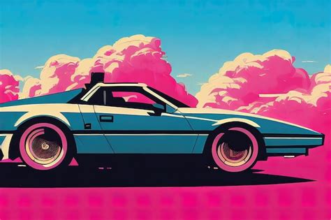 Retro wave car synthwave style 80s art | Premium AI-generated image