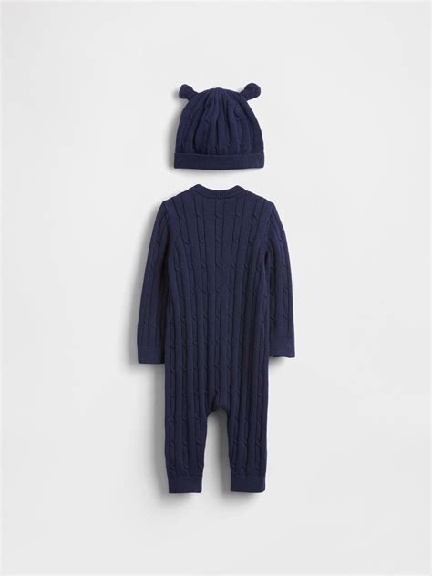 Navy Blue Cable-Knit One-Piece Outfit Sleepsuit Set | Gap