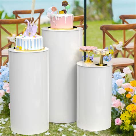 Snapklik Putros Cylinder Pedestal Stands Pcs White Round