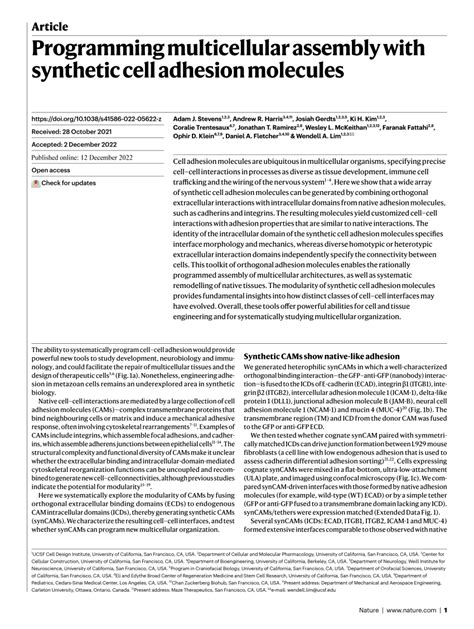 Pdf Programming Multicellular Assembly With Synthetic Cell Adhesion Molecules