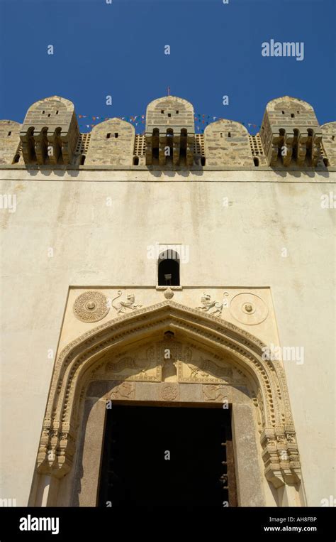 Bala Hisar gate showing Hindu motifs like Yalis and peacock Golconda