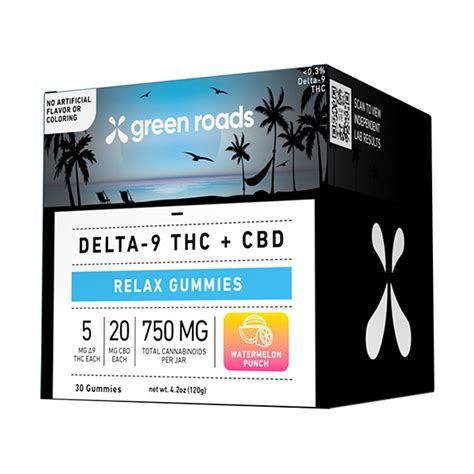 Green Roads D9 CBD Relax Gummies 30ct 750mg Delta 8 Resellers