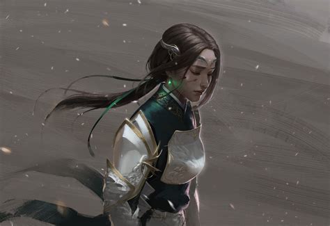 Drawing Fantasy Art Armor Ponytail Profile Original Characters Brunette Bloods Artwork