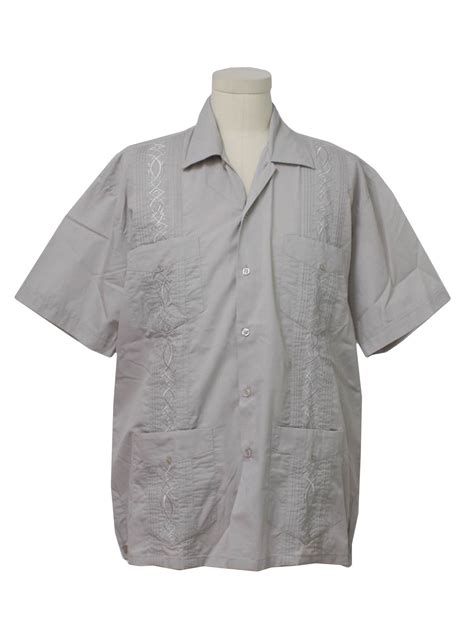 1990 S Retro Guayabera Shirt 90s Chic Elegant Mens Grey Cotton And