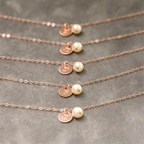 Bridesmaid Rose Gold Bracelet Pearl And Initial Personalized Etsy