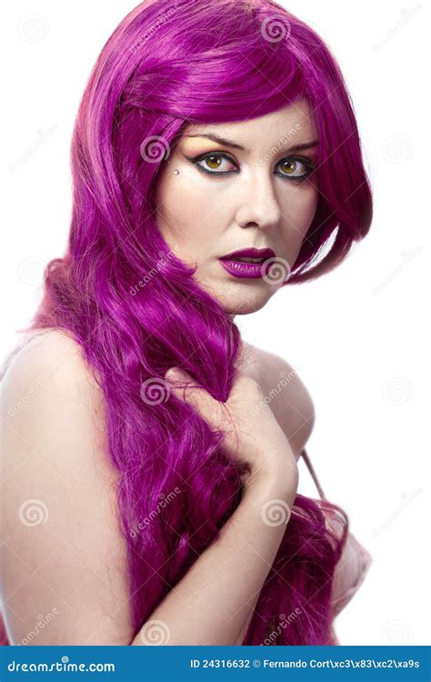 Beautiful Woman With Magnificent Purple Hair Stock Photo Image Of