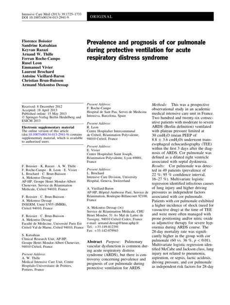 (PDF) Prevalence and prognosis of cor pulmonale during protective ventilation for acute ...